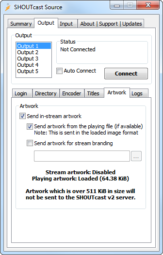Shoutcast Source Output Artwork in v2 mode